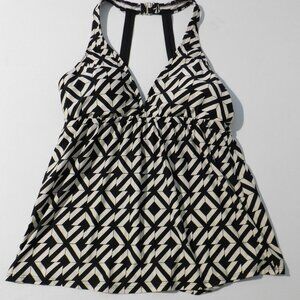 Alex Marie Tankini Swim Top Only Size 8 Black White V Neck USA Made